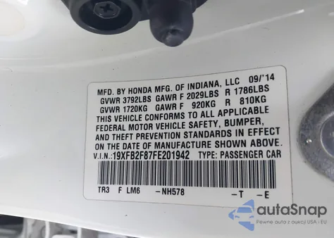 2015 Honda Civic Ex z USA, uszkodzony, nr VIN 19XFB2F87FE201942